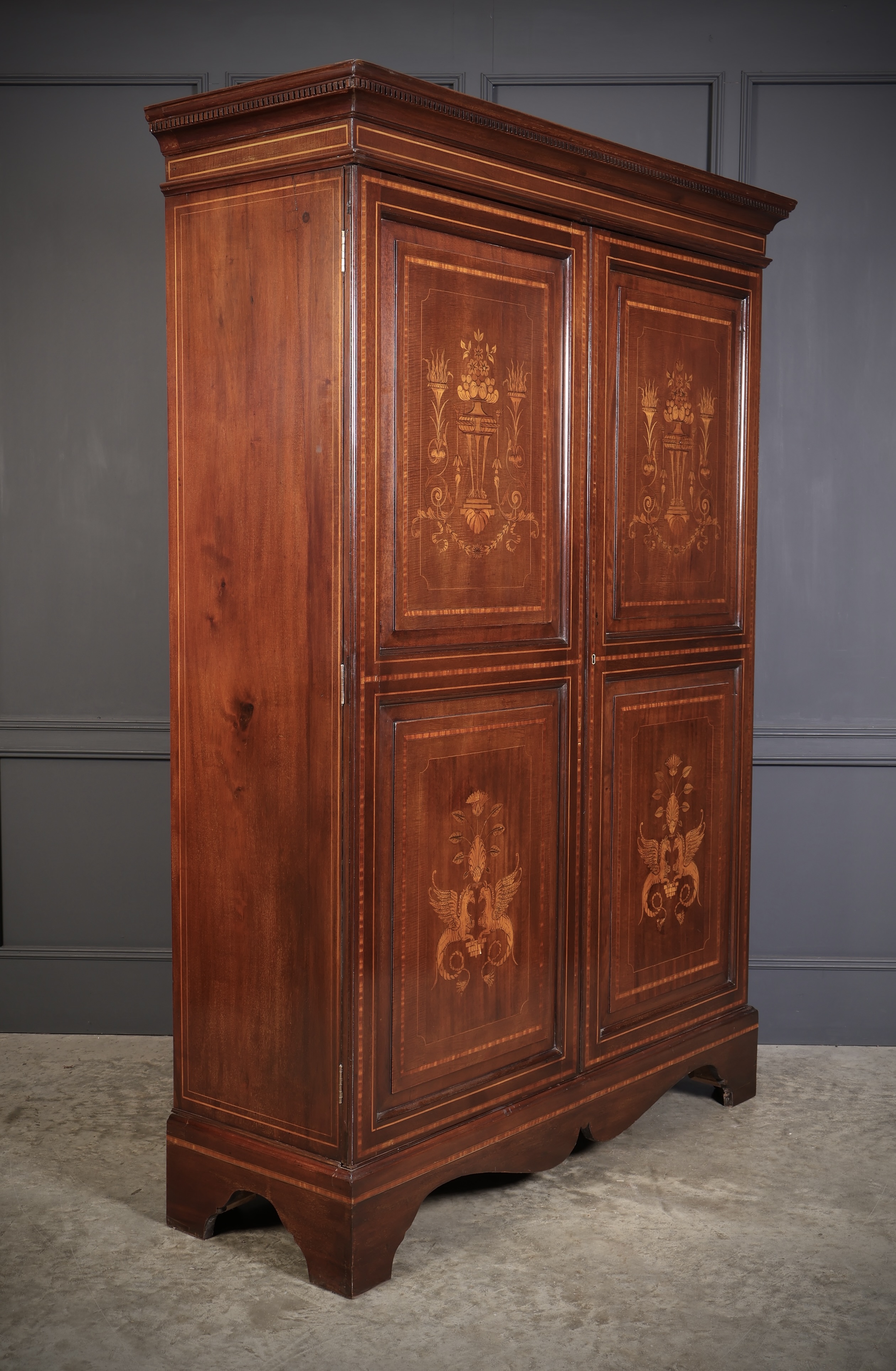 George III Marquetry Inlaid Mahogany Wardrobe antique wardrobes Antique Cupboards 4